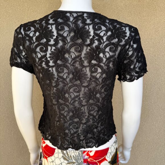 Y2K Sheer Black Lace Goth Top - Picture 2 of 6